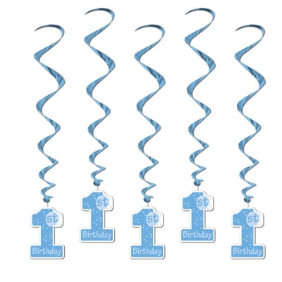 Beistle Pack of 30 Baby Boy 1st Birthday Blue Hanging Party Decoration Whirls 40"