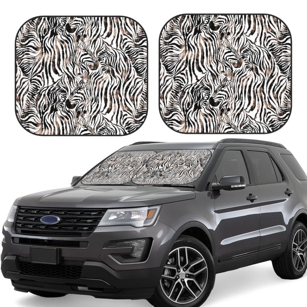 Balery Leopard And Zebra Parasol para parabrisas de coche de 2 piezas | Parasol plegable para parabrisas delantero de coche para la mayoría de sedanes-Small