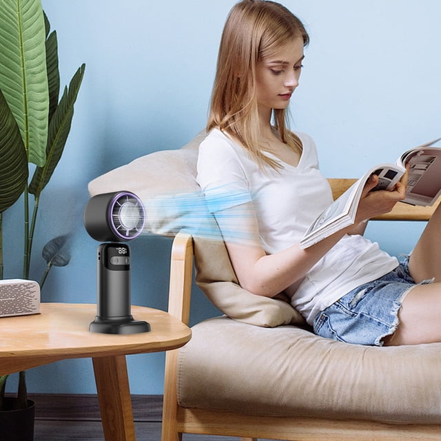 Desktop Folding Small Fan USB Charging Portable Handheld Small Fan LED Digital Display Hanging Necks Fan Bring A Hanging Rope