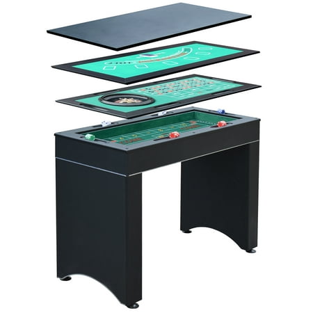 Hathaway Monte Carlo 4-In-1 Casino Table with Blackjack, Roulette, Craps and Bar Table, Black, Green, 47.75-In W