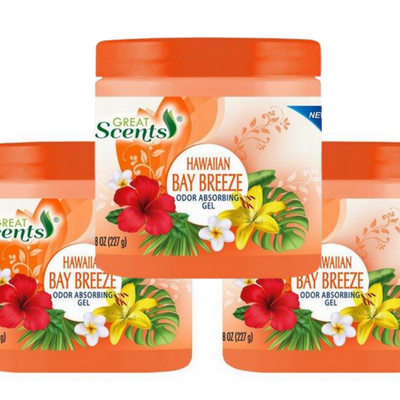 Great Scents Odor Absorber Hawaiian Bay – 3 Pack bottles (3×8 oz) Gel