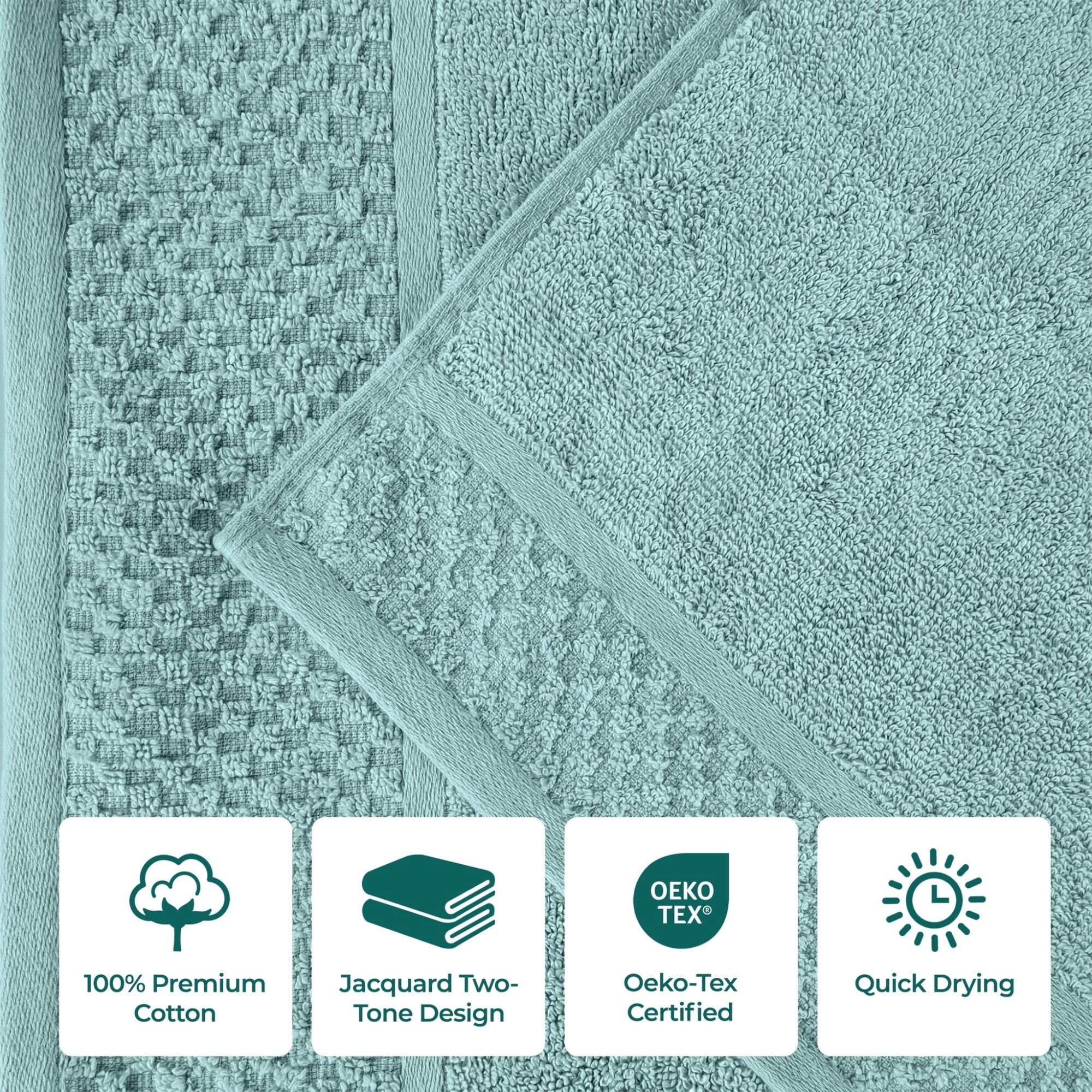 Superior Modern Cotton 8 Piece Bathroom Towel Set Mixed Pattern Solid, Cyan