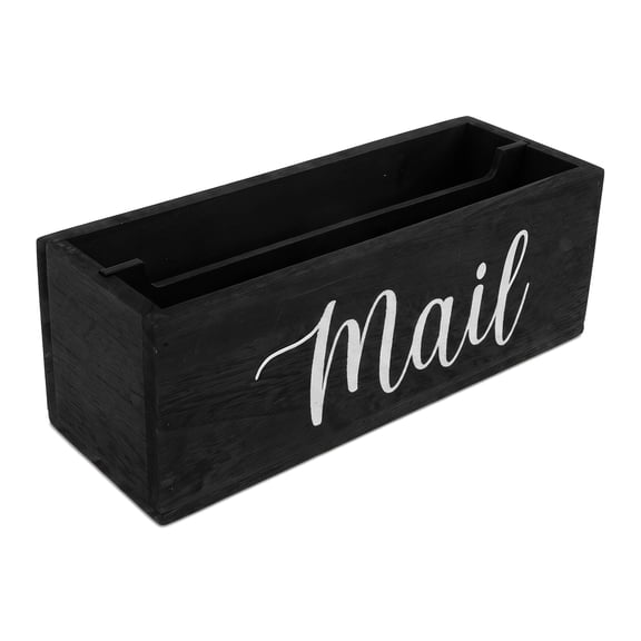 Aemutady Wooden Mail Organizer with Divider, 2-Slot Desk Mail Holder, Black