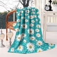 thumbnail image 2 of Turquoise Daisy Flower Pattern Blanket,Comfortable Soft Flannel Throw Blanket,All Season,Warm Lightweight Blankets for Sofa Bed Couch Living Room Chair,50"x60", 2 of 4
