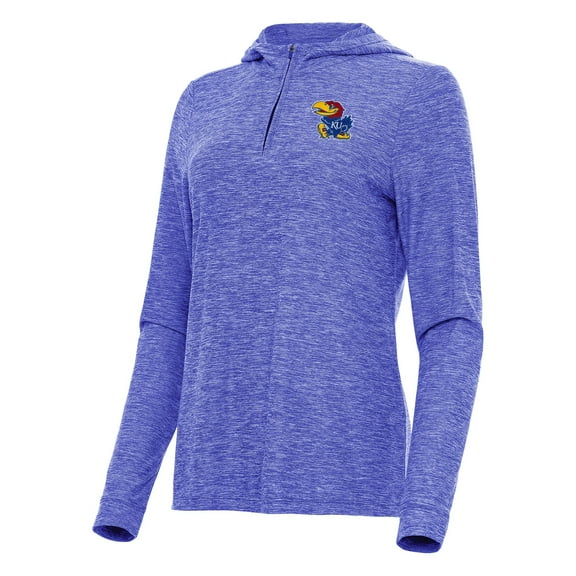 Women's Antigua  Heather Royal Kansas Jayhawks Daybreak Quarter-Zip Hoodie