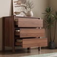 thumbnail image 4 of FURNIWAY Walnut 3 Drawer Dresser for Bedroom, 31.4 Inch Wide Wooden Chest of Drawers with Hidden Handles, Modern Storage Cabinet for Bedroom or Entryway, 4 of 8