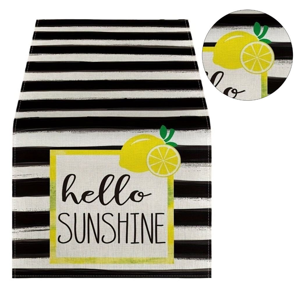 CIYISON Striped Lemon Cloth Table Runner Create Festival DIY Table Decors Table Cloth for Dressers Scarf Coffee Table