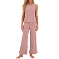 thumbnail image 1 of Conjunto de pijama de tank top para mujer INSPIRE CHIC, pantalones de pierna ancha de punto waffle, conjunto de 2 piezas, XS, rosa, 1 of 5