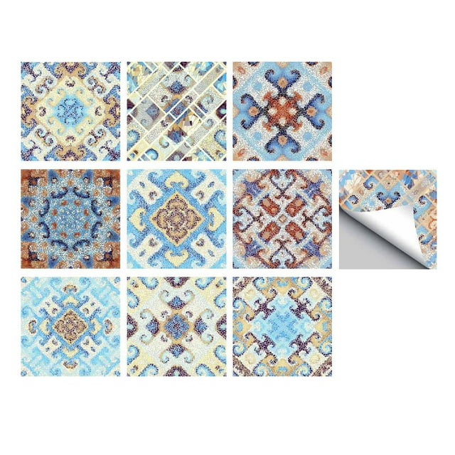 simhoa 10pcs Vintage Tiles Stickers Bathroom Kitchen PVC Wall Stickers Decals H H