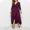 thumbnail image 4 of Efsteb Fall Fashion 2025 Plus Size Spring Dresses for Women V Neck Solid Color Formal Dress Long Sleeve Slit Cocktail Dresses (Hot Pink,XXXXL), 4 of 6