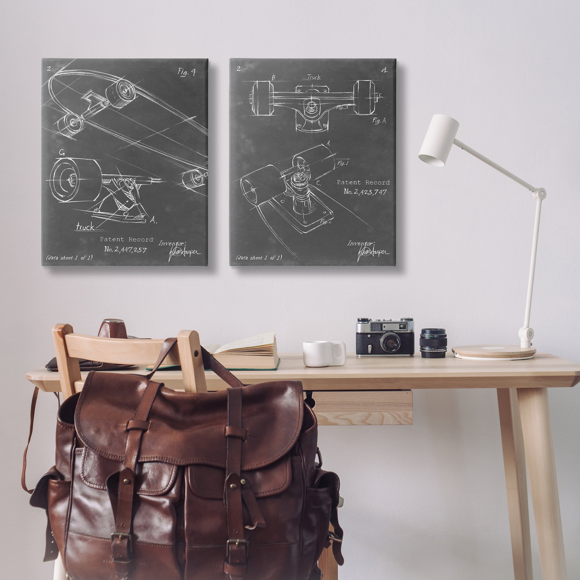 Stupell Industries Patent Diagram of Skateboard Sports Painting Wrapped Canvas Art Print Wall Art, 24 x 30, Set of 2