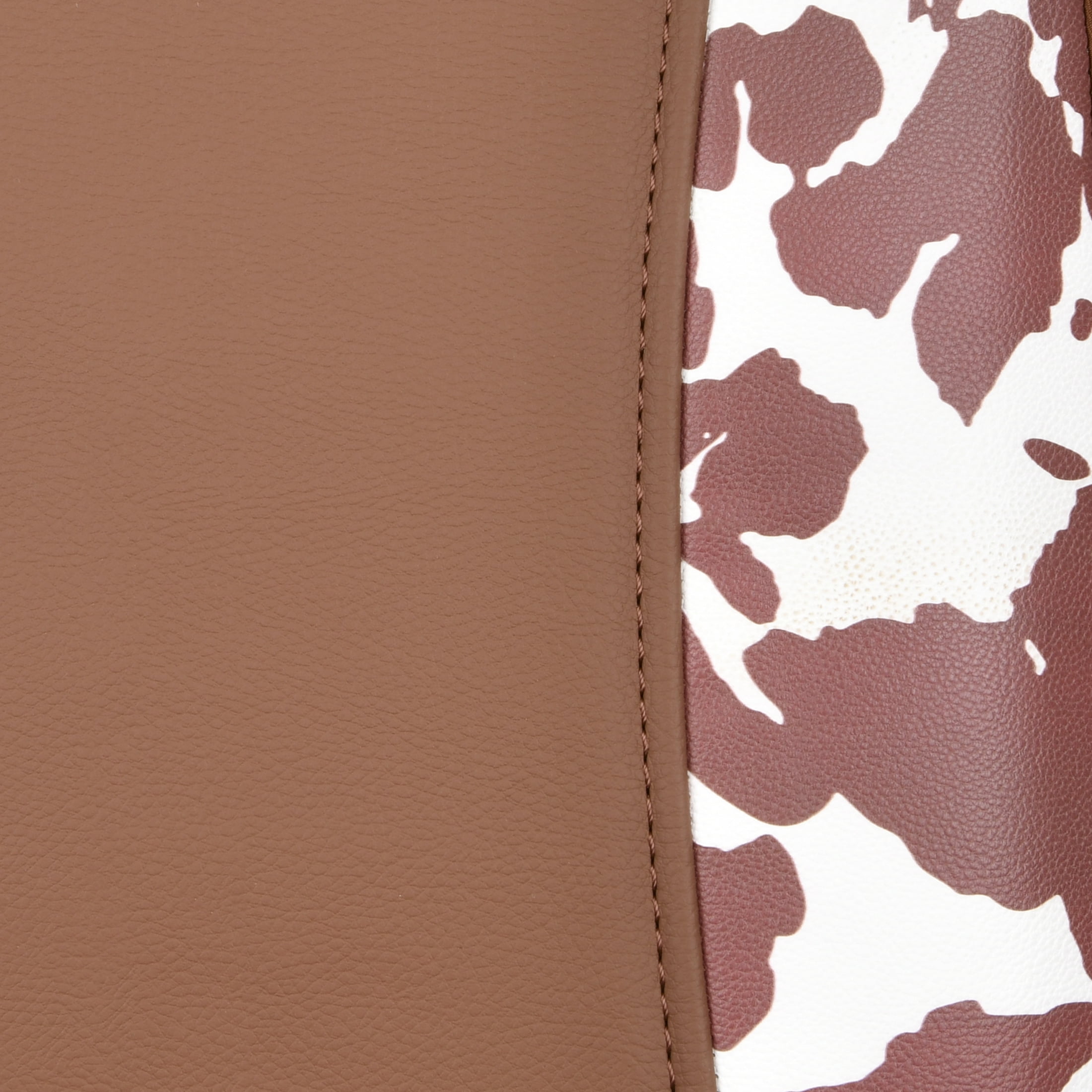 Auto Drive Universal Fit Brown White Cow Faux Leather Car Seat and Headrest Cover, Set of 2