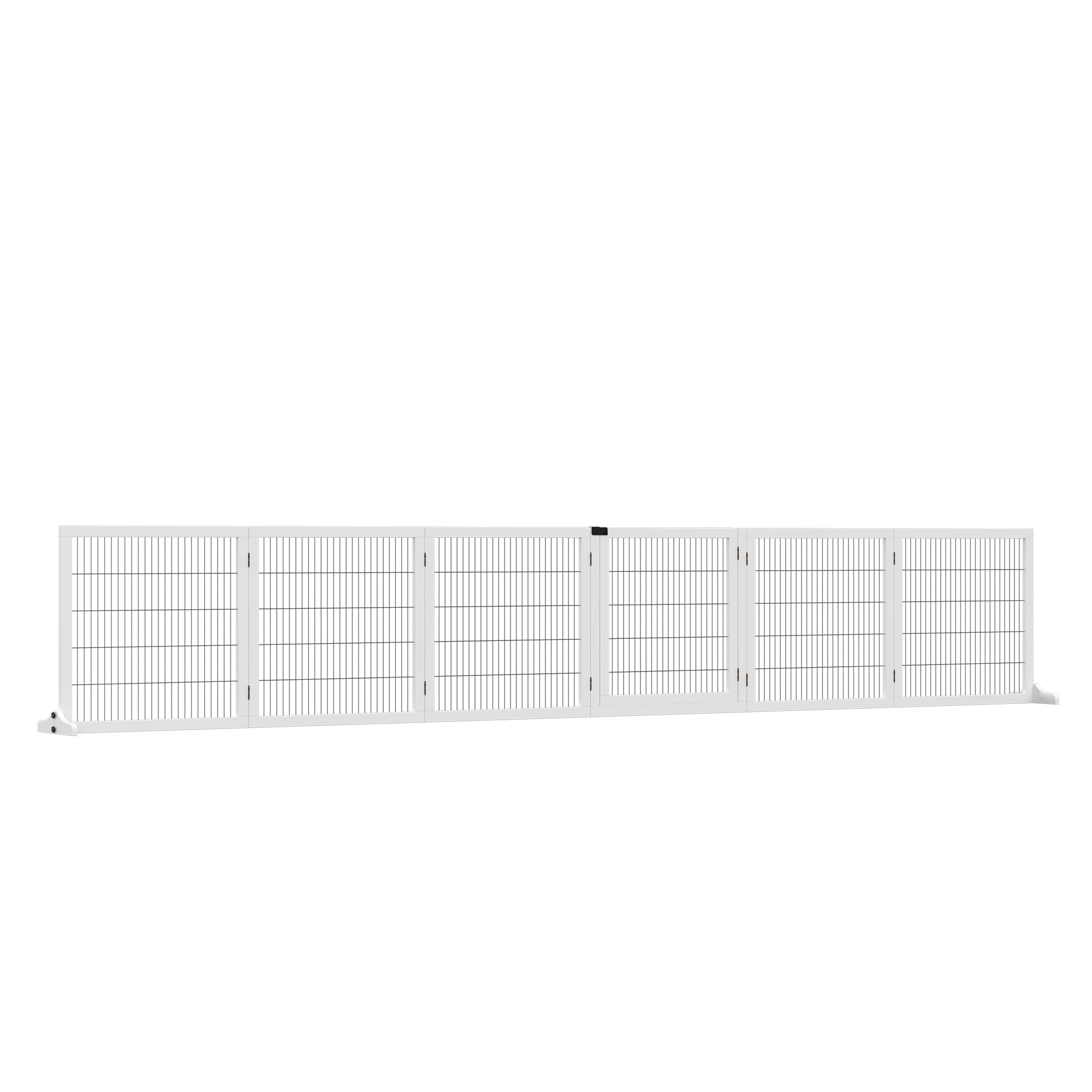 Wooden Dog Gate, 170" Freestanding Pet Gate, 6-Panel Foldable Dog Safety Barrier with 2 Support Feet for House Doorway Stairs, Small and Medium Dogs, White