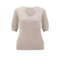 thumbnail image 3 of MESSUEN Short Sleeve Sweater for Women Knitted Sweater Baggy Sweater Womens Shirt Blouses for Women Dressy Casual Summer Tops for Women Tops Beige L, 3 of 4