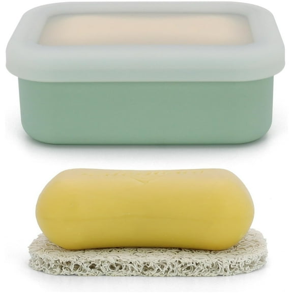 Leak Proof Travel Soap Case,Topboutique Silicone Soap Container with Draining Layer,Portable Bar Soap Holder,Leakproof Soap Dish with Lid,Soap Tray Savers for Bathroom, Camping, Gym (Mint Green)