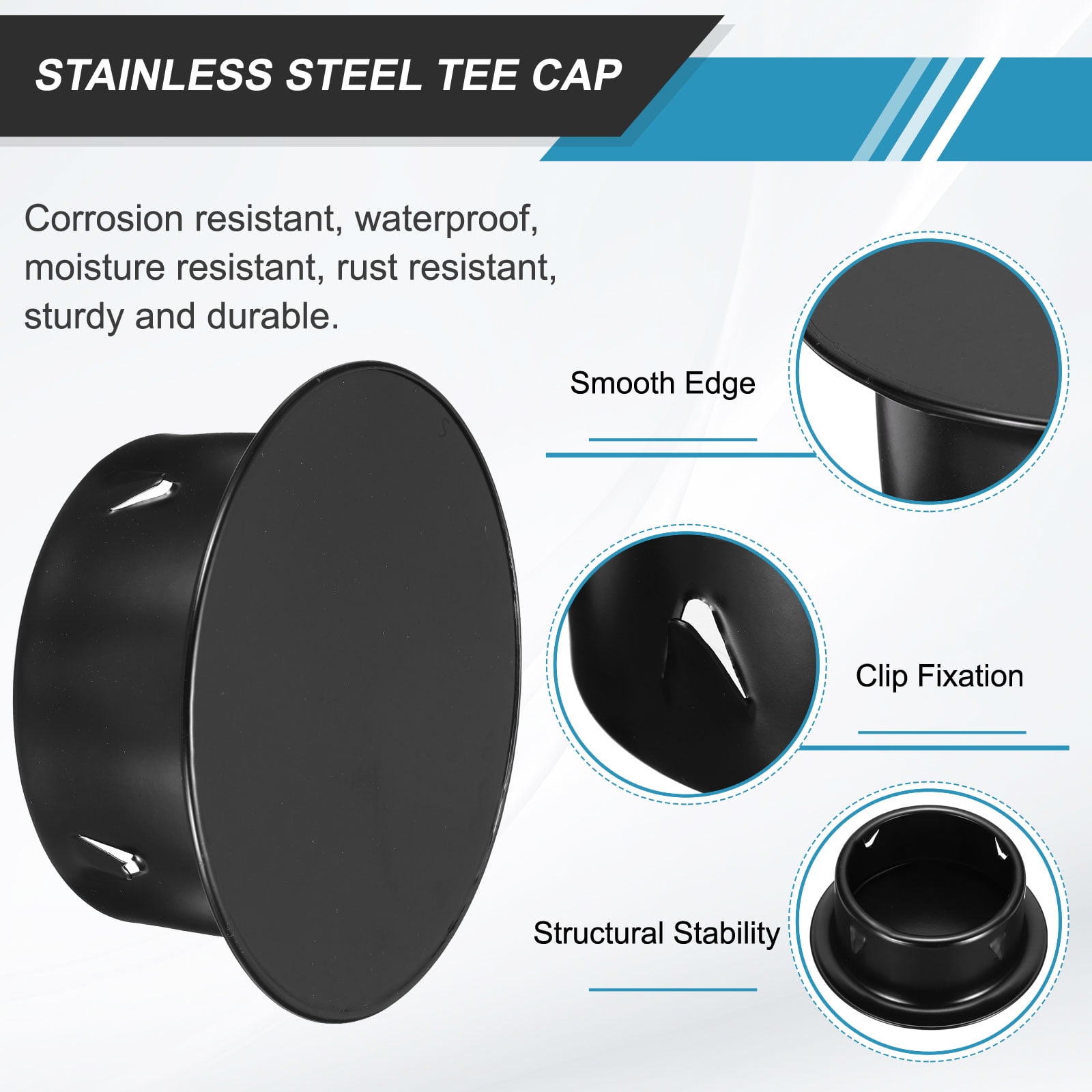 Uxcell 2Pcs Stainless Steel Tee Cap (3.3"/85mm OD, Black) - Round Dryer Vent Cover Dryer Duct Metal End Cap Plug for Indoor and Outdoor Pipe