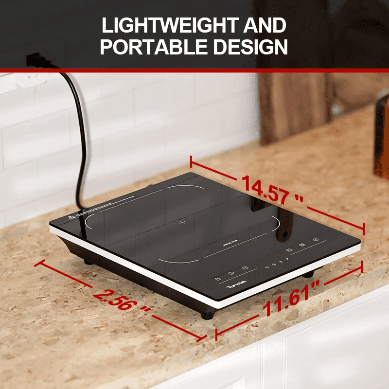 TOPWISH Portable Induction Cooktop, 1600W Single-Burner Electric Hot Plate, 10 Temperature & 10 Power Levels, 110–120V, LED Touch Control, Child Lock & Safety Protection