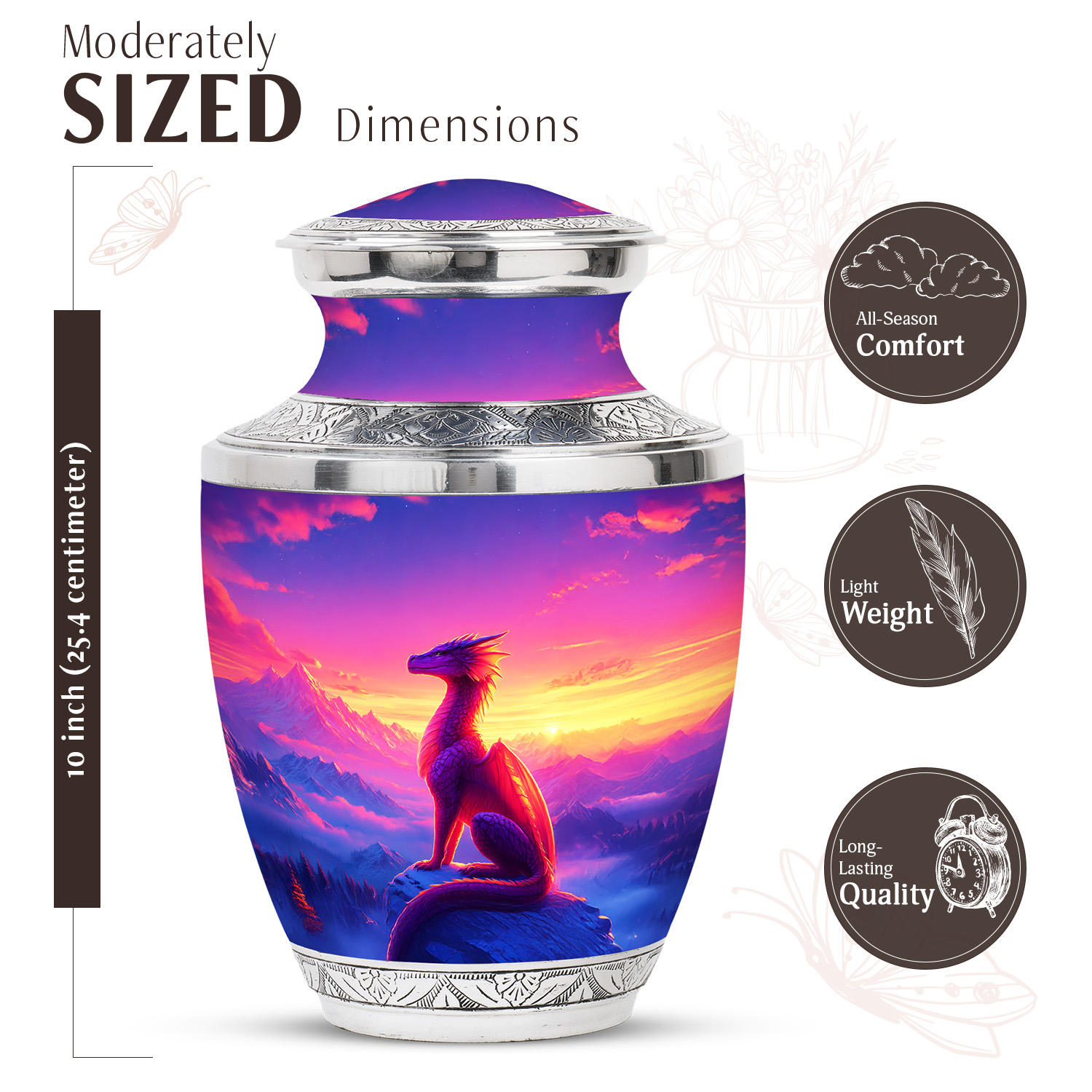 JAGASY Dragon Burial Large Urn for Ashes Adult Female, Purple Urn for Ashes Adult Male, Snowy Mountain & Sunset Decorative Urns for Friends, Handcrafted Cremation Urns for Girls & Boys, (10 Inch)