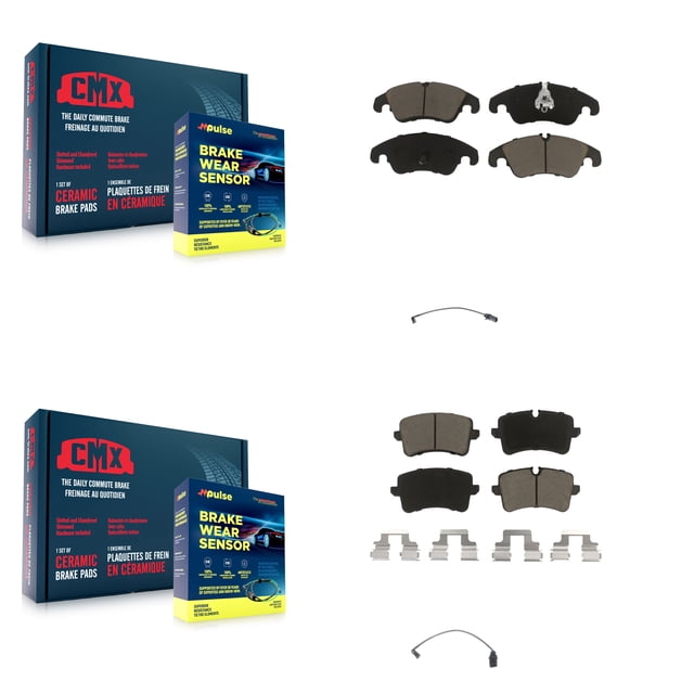 CMX Front Rear Ceramic Disc Brake Pads and Wear Sensors Kit for Car Audi A6 Quattro KCW-100112