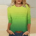 thumbnail image 2 of JURANMO 3/4 Length Sleeve Womens Tops Summer Round Neck Tunic Tops Dressy Casual Pleated Shirts Fashion Gradient Print Blouse Prime Sales Today Green M, 2 of 7