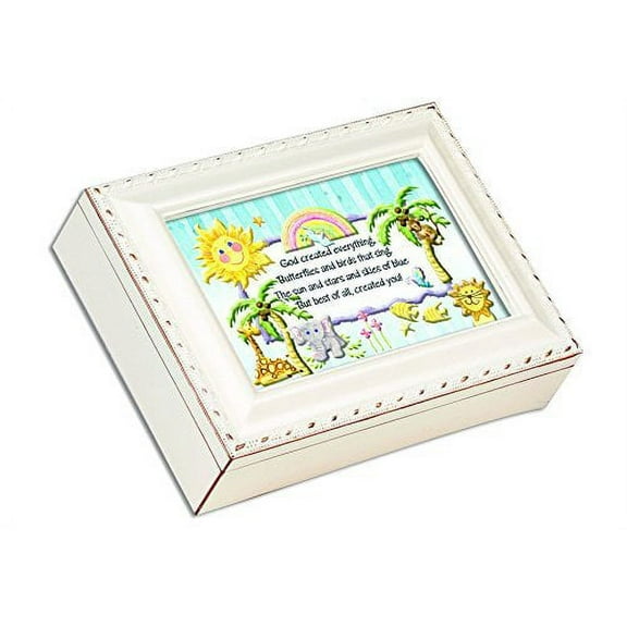 God Created Everything Baby Ivory Finish Jewelry Music Box - Plays Jesus Loves Me