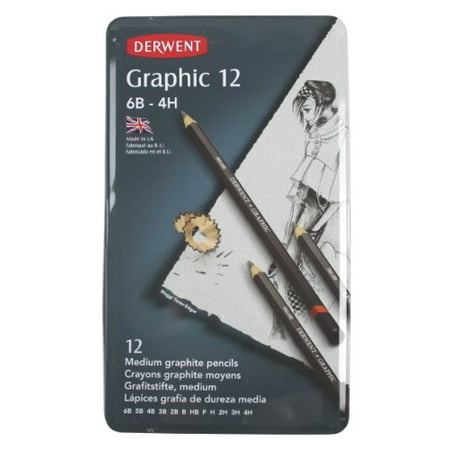 Derwent Graphic Drawing Pencils, Medium, Metal Tin, 12 Count (34214 ...