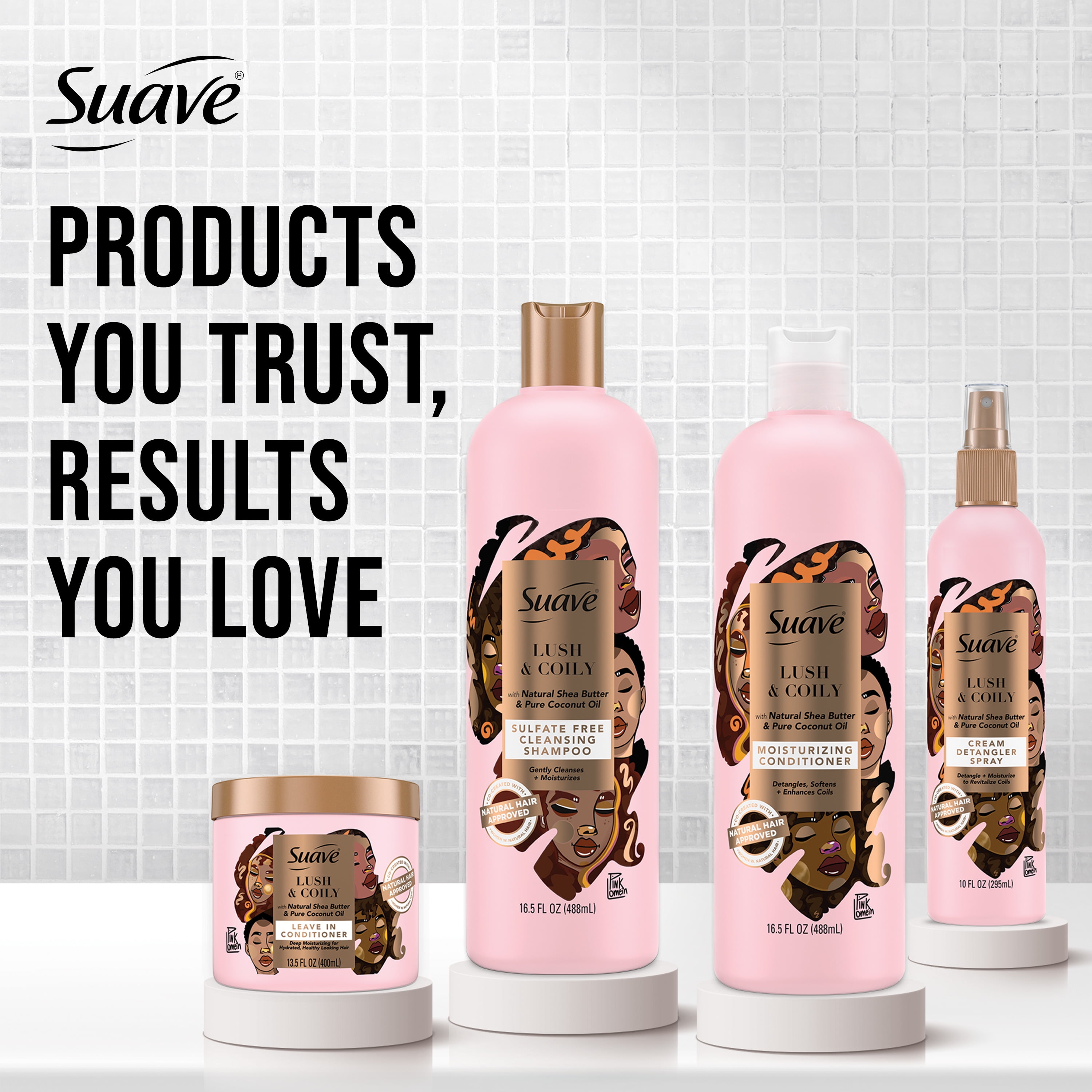 Suave Curly Hair Shampoo and Conditioner Set, Leave-In Conditioner & Detangling Spray