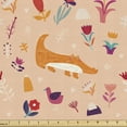 thumbnail image 1 of Crocodile Fabric by the Yard, Illustration of Scattered Forest Elements Flowers Leaves and Birds, Upholstery Fabric for Dining Chairs Home Decor Accents, 2 Yards, Peach and Multicolor by Ambesonne, 1 of 4