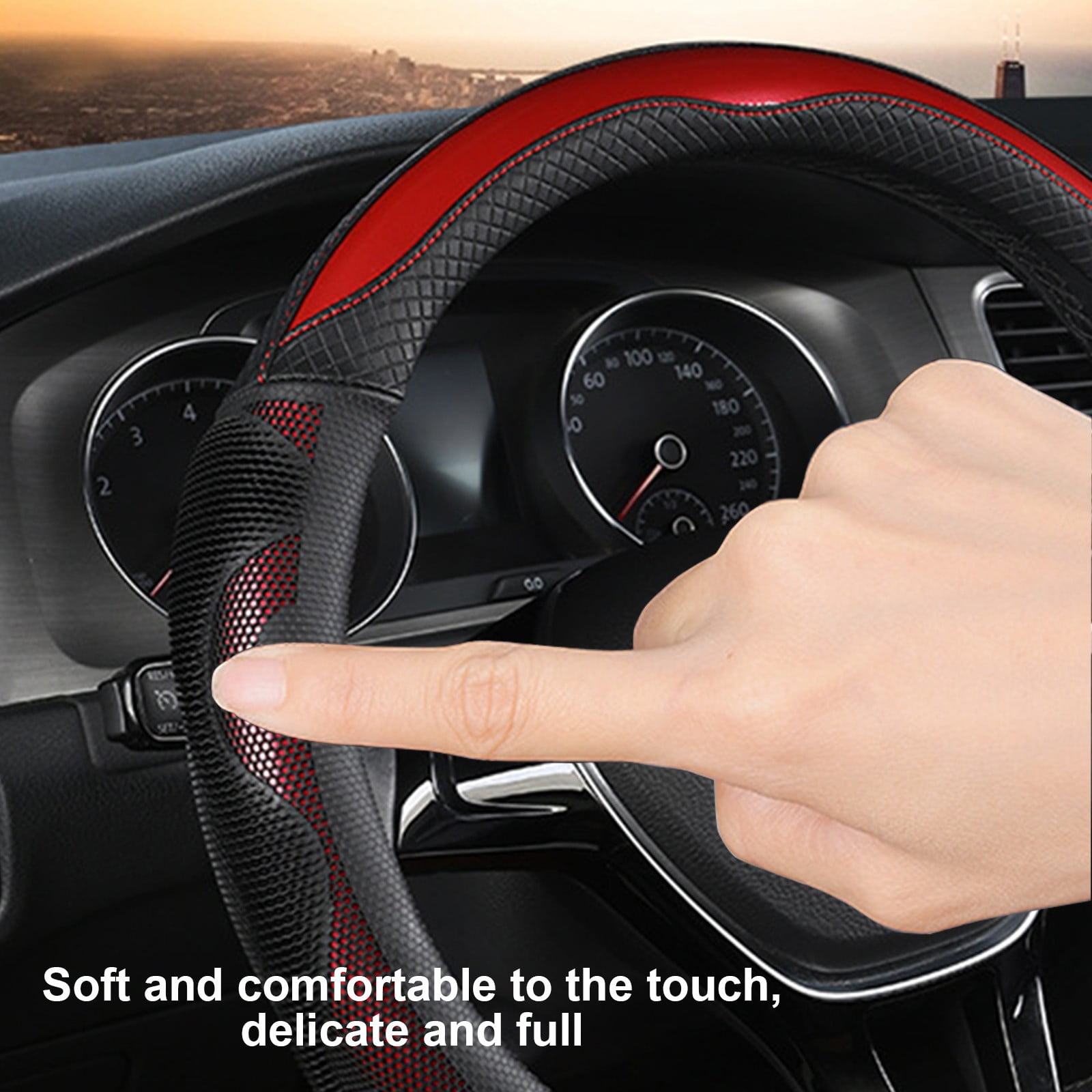 Honeycomb Leather Car Steering Wheel Cover, Non-Slip Universal Wheel Protector for Men and Women, Fashionable D-Shaped Grip, Comfortable Anti-Slip Interior Accessory