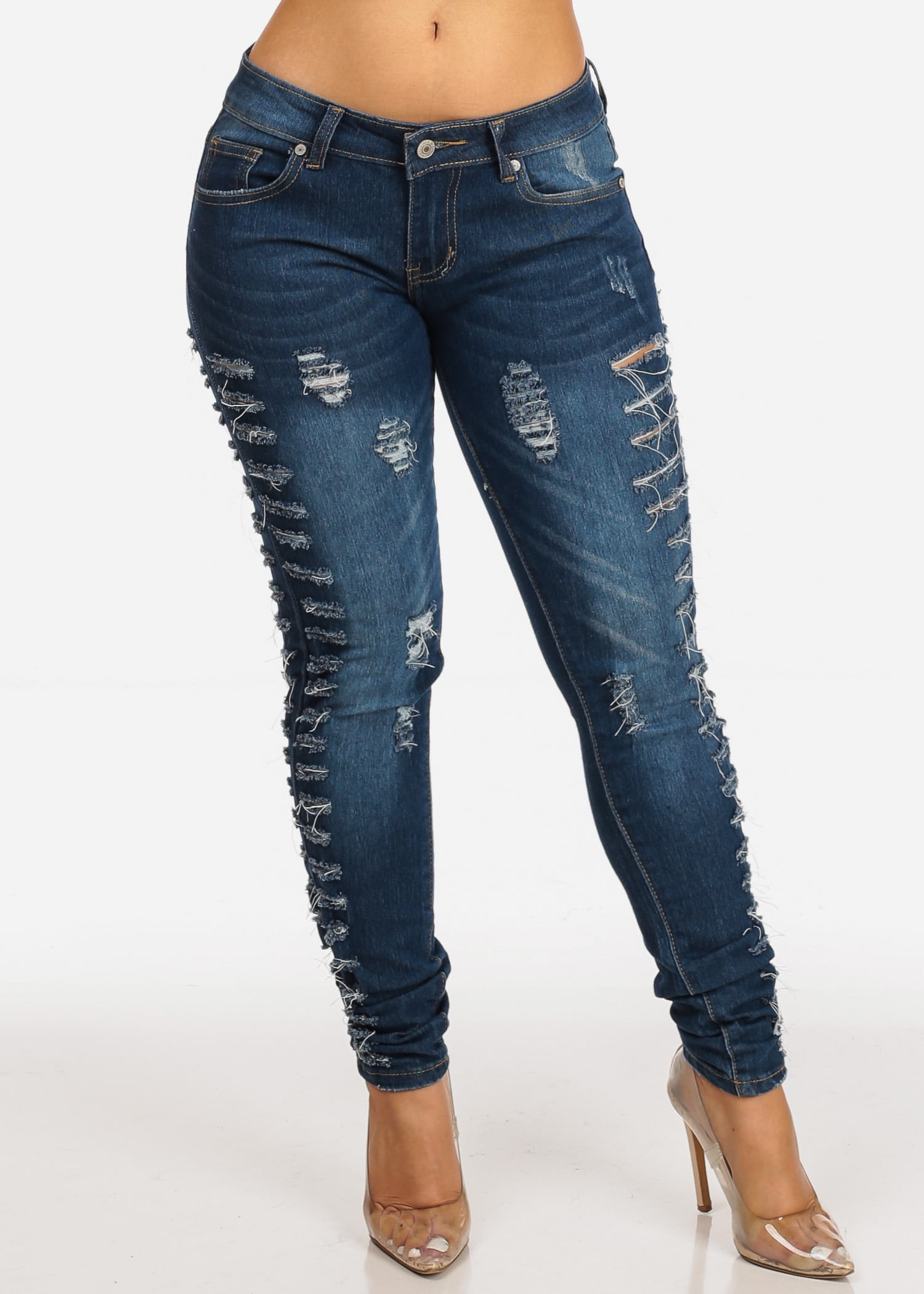 women's low rise distressed jeans