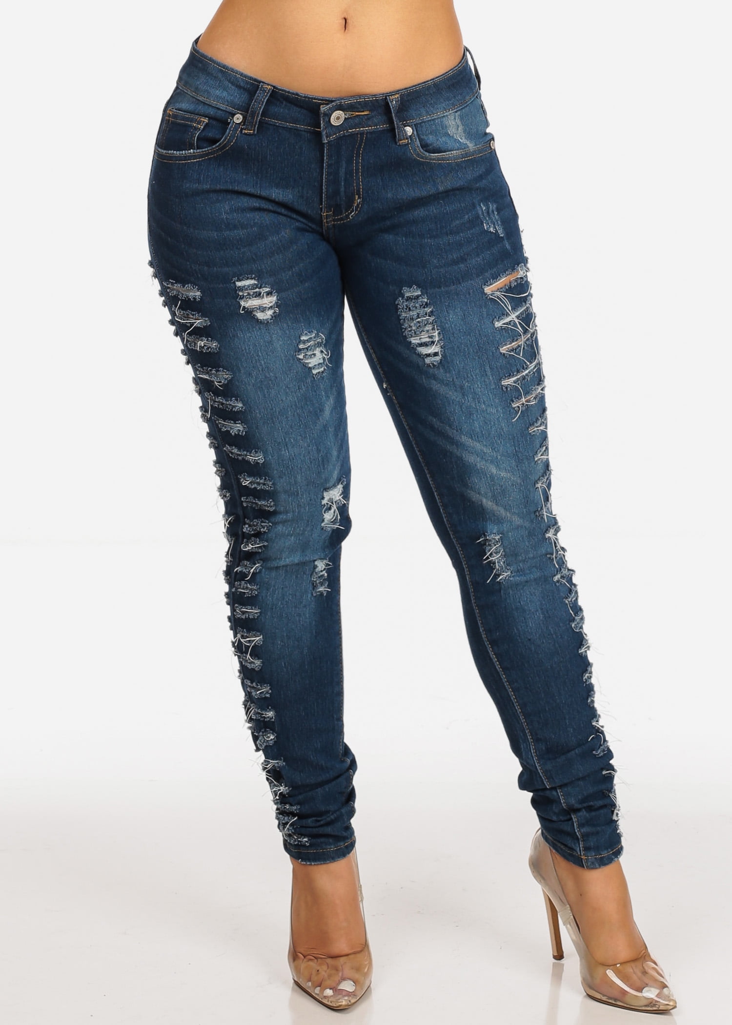 low rise black distressed jeans