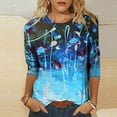 thumbnail image 2 of up to 60% off Gifts Usmixi Cute Shirts for Women Summer Loose Fit Round Neck 3/88 Sleeve Tee Tops Marbled Print Lightweight Comfy Pullover Blouse Sky Blue S Clothes, 2 of 5