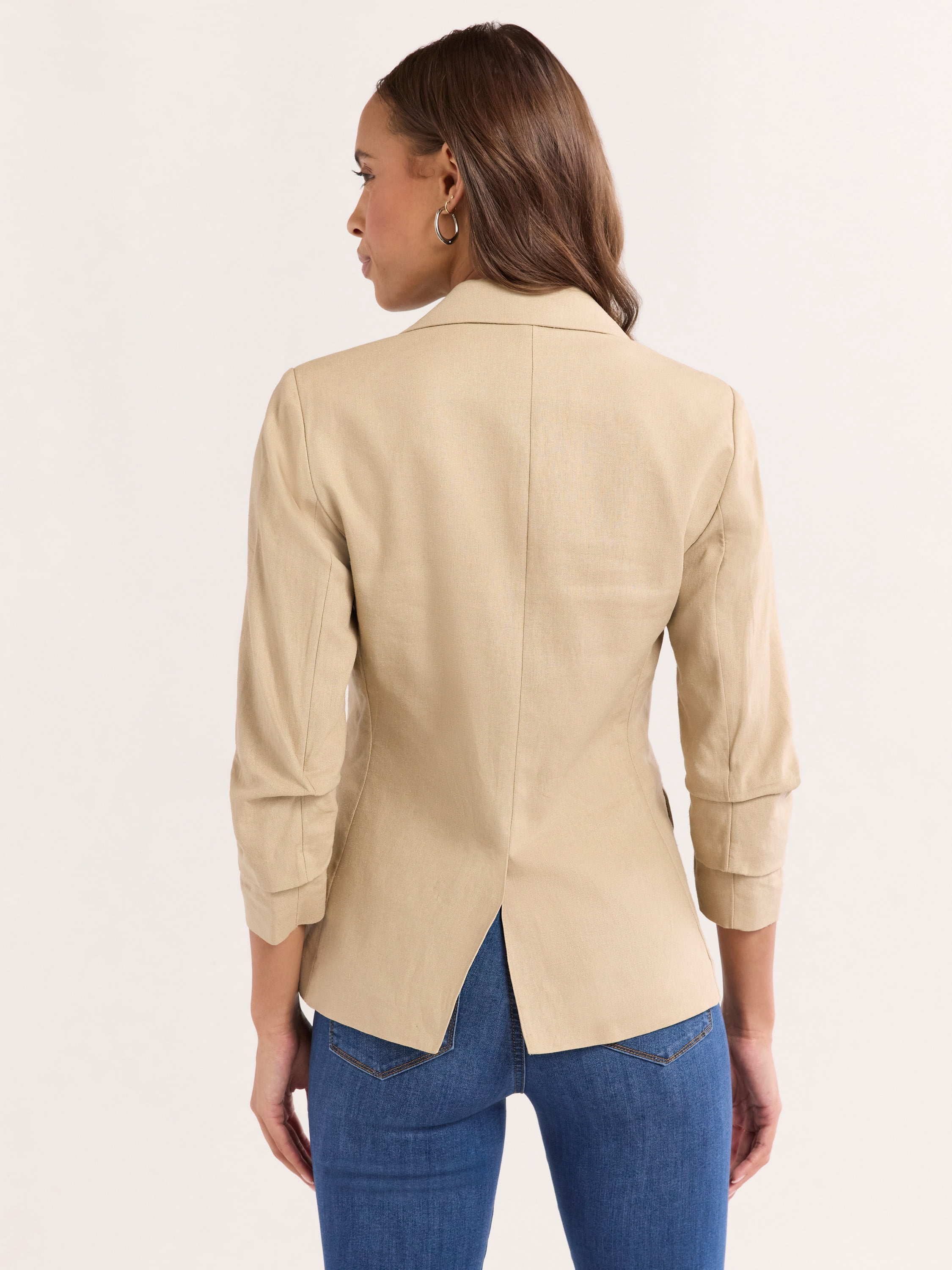 Sofia Jeans Women's Linen Blend Blazer with Scrunch Sleeves, Sizes XS-4X
