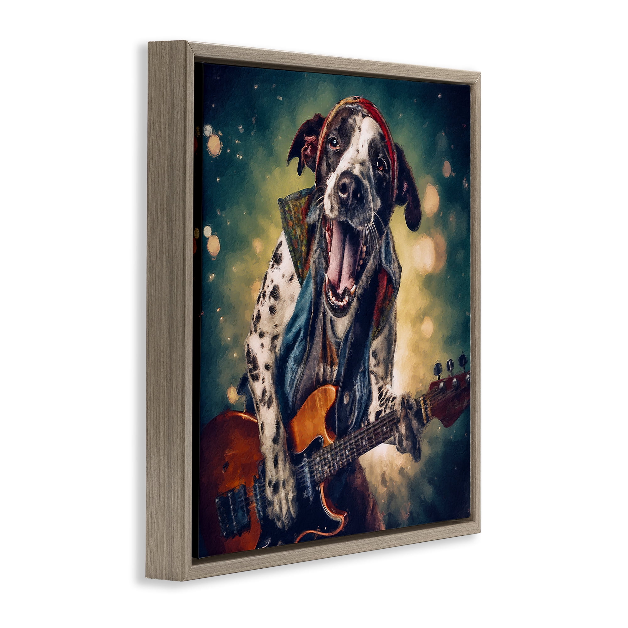 Stupell Industries Musician Dog Singing Animals Painting Brown Floater Framed Canvas Art Print Wall Art, 25 x 25