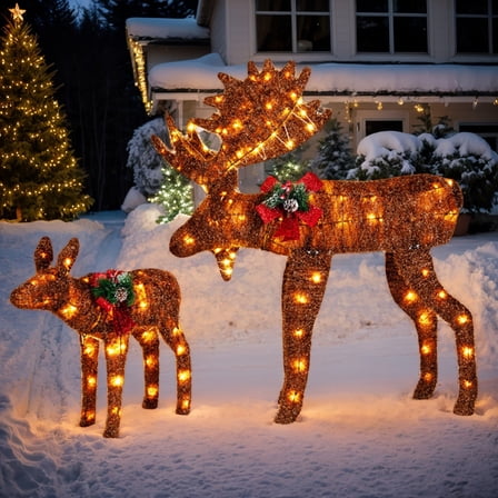 GVN 2-Piece Set Lit Moose Christmas Decoration with Led Lights