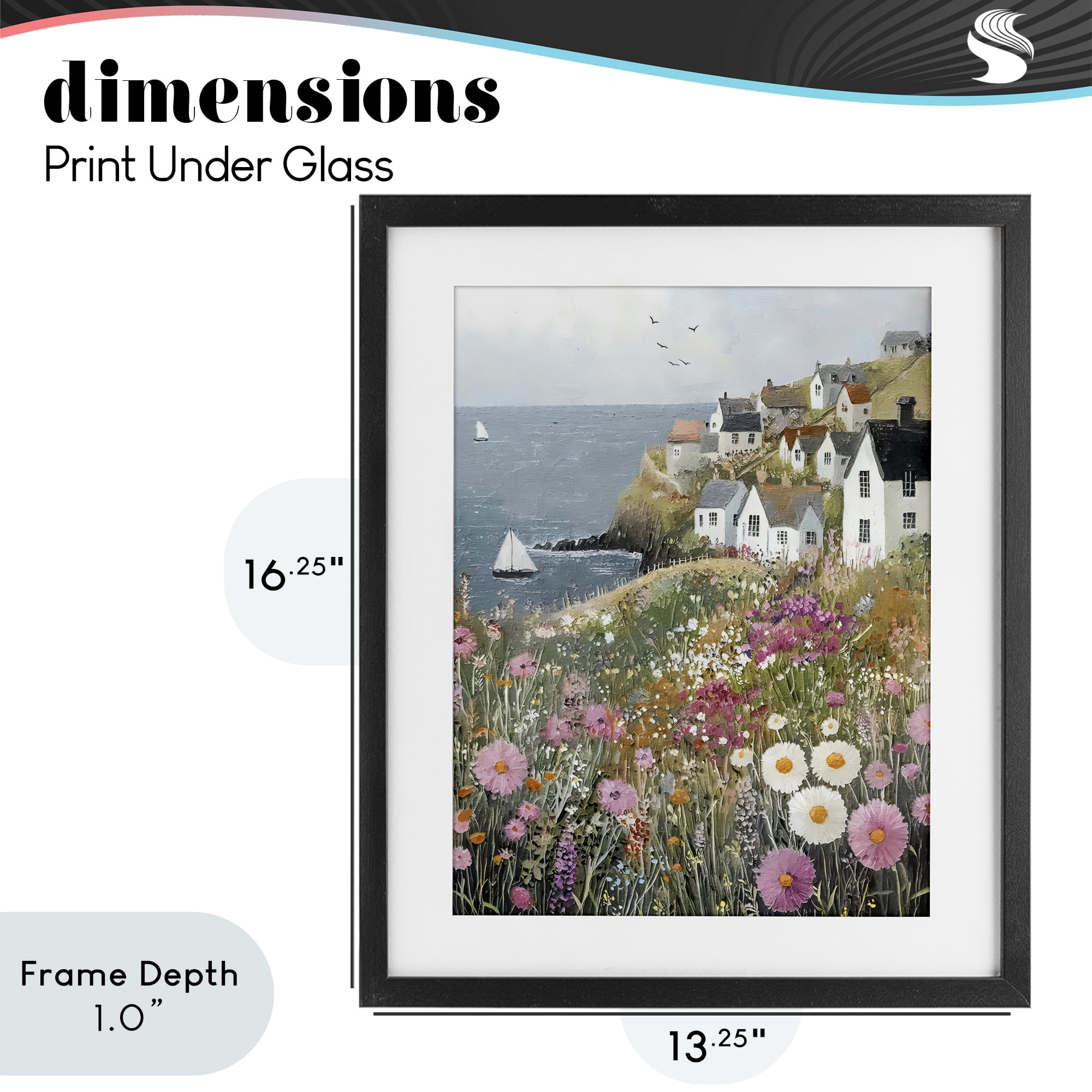 Stupell Industries Pink Meadow Overlooking Sailboats Black Framed Print Under Glass, design by Riley B