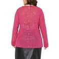 thumbnail image 3 of Agnes Orinda Plus Size Sheer Mesh Tops See Through Long Sleeve Crew Neck Tops Tee Blouse Clubwear 3X Hot Pink, 3 of 6