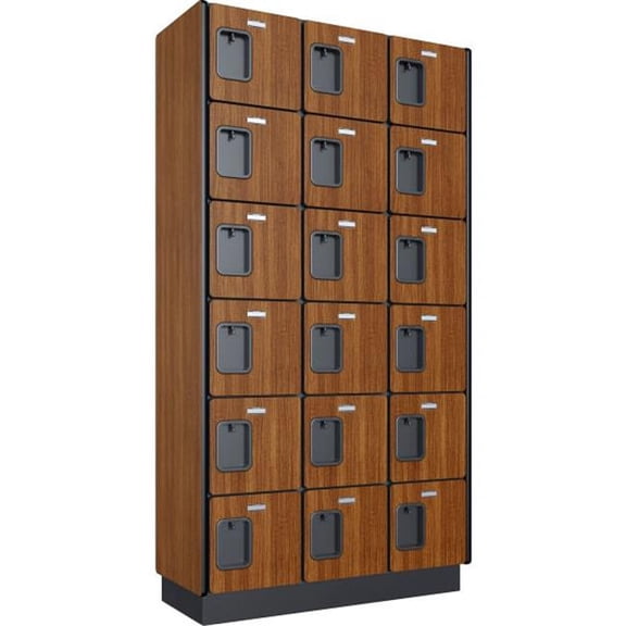 Global Industrial 413338 6-Tier 18 Door Wood Locker, Cherry - 36 x 15 x 72 in.- Unassembled