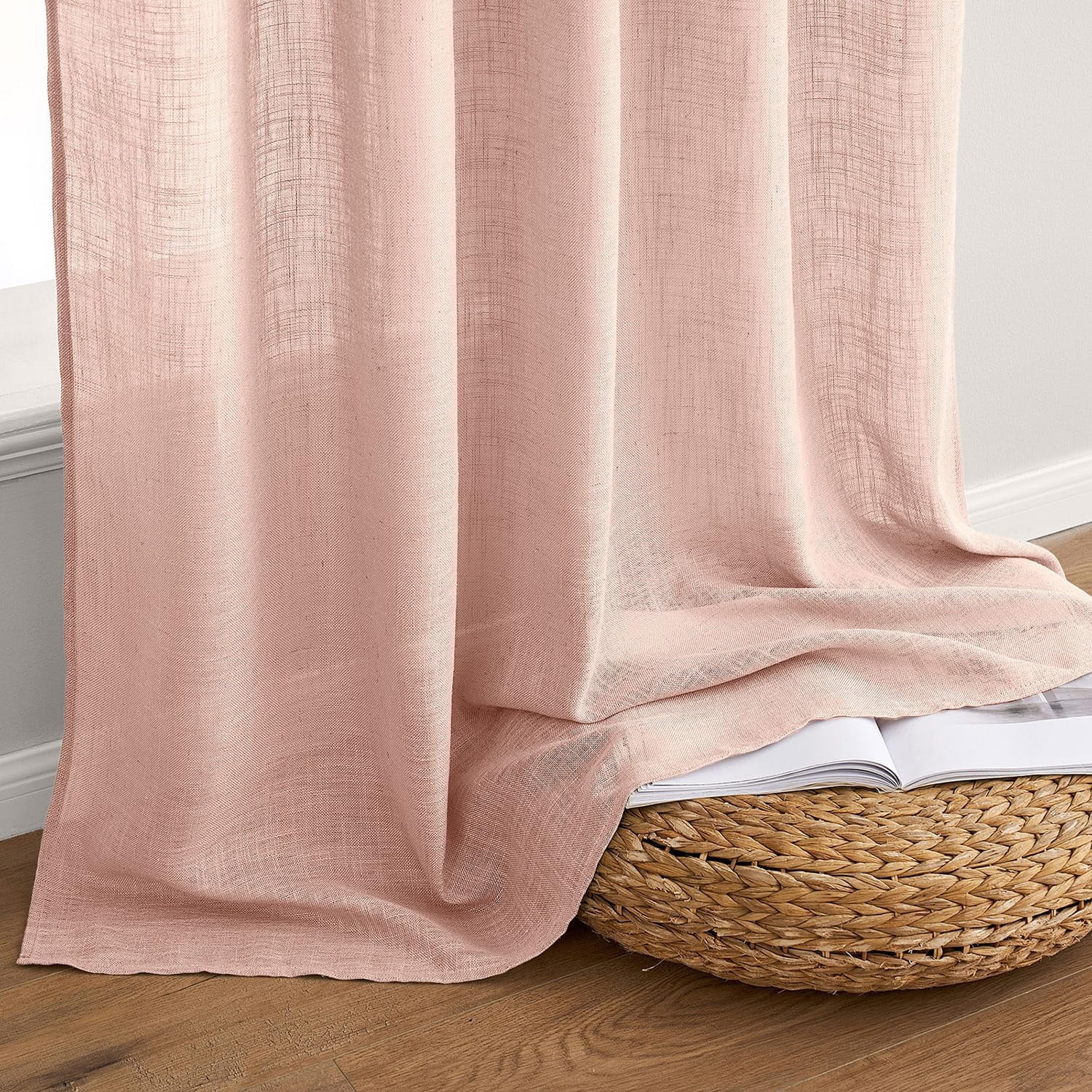Linen Curtains 84 Inch Length 2 Panels for Bedroom Living Room, Soft Thick Linen Textured Back Tab Window Drapes Semi Sheer Light Filtering Rod Pocket Modern Farmhouse Decor