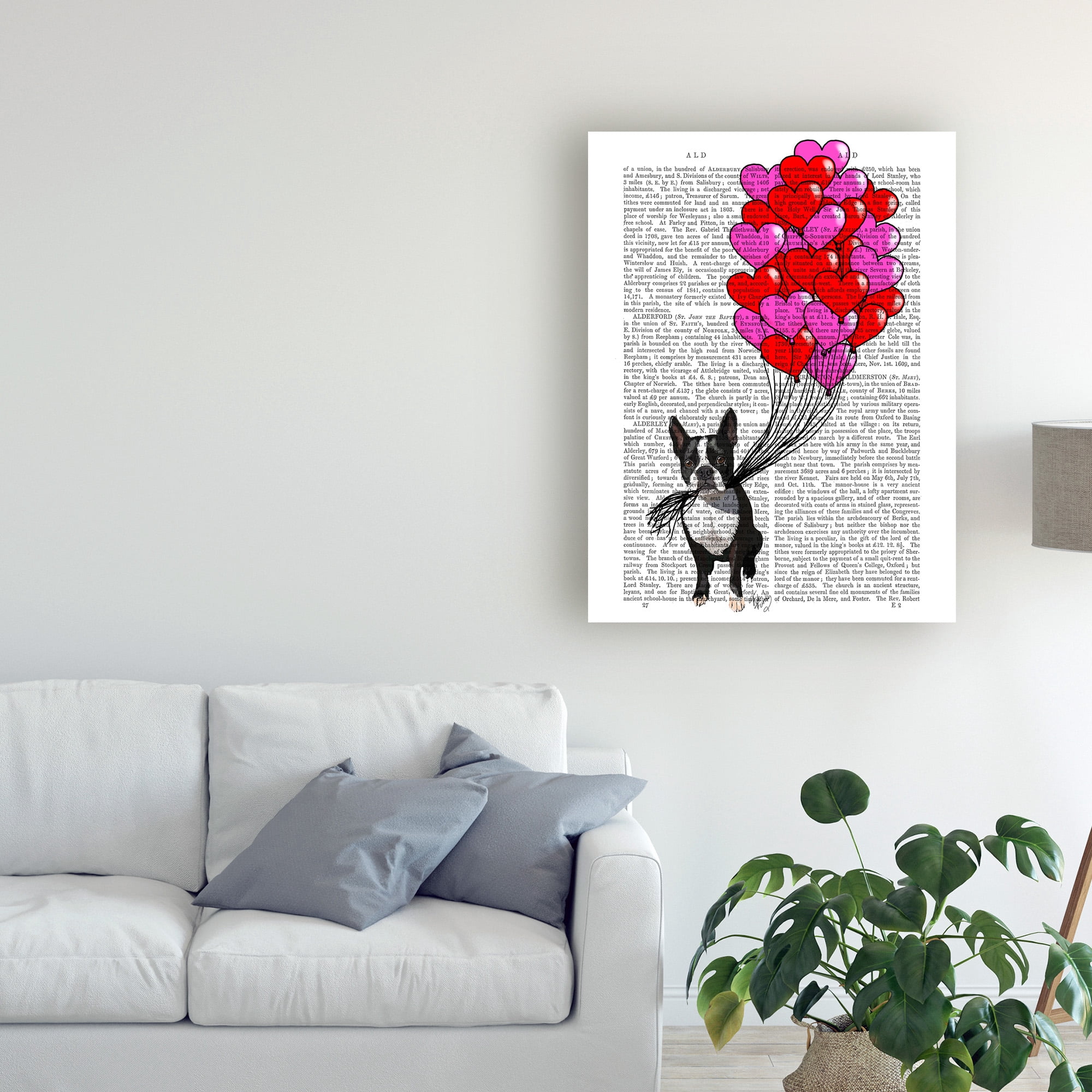 Trademark Fine Art 'Boston Terrier And Balloons' Canvas Art by Fab Funky