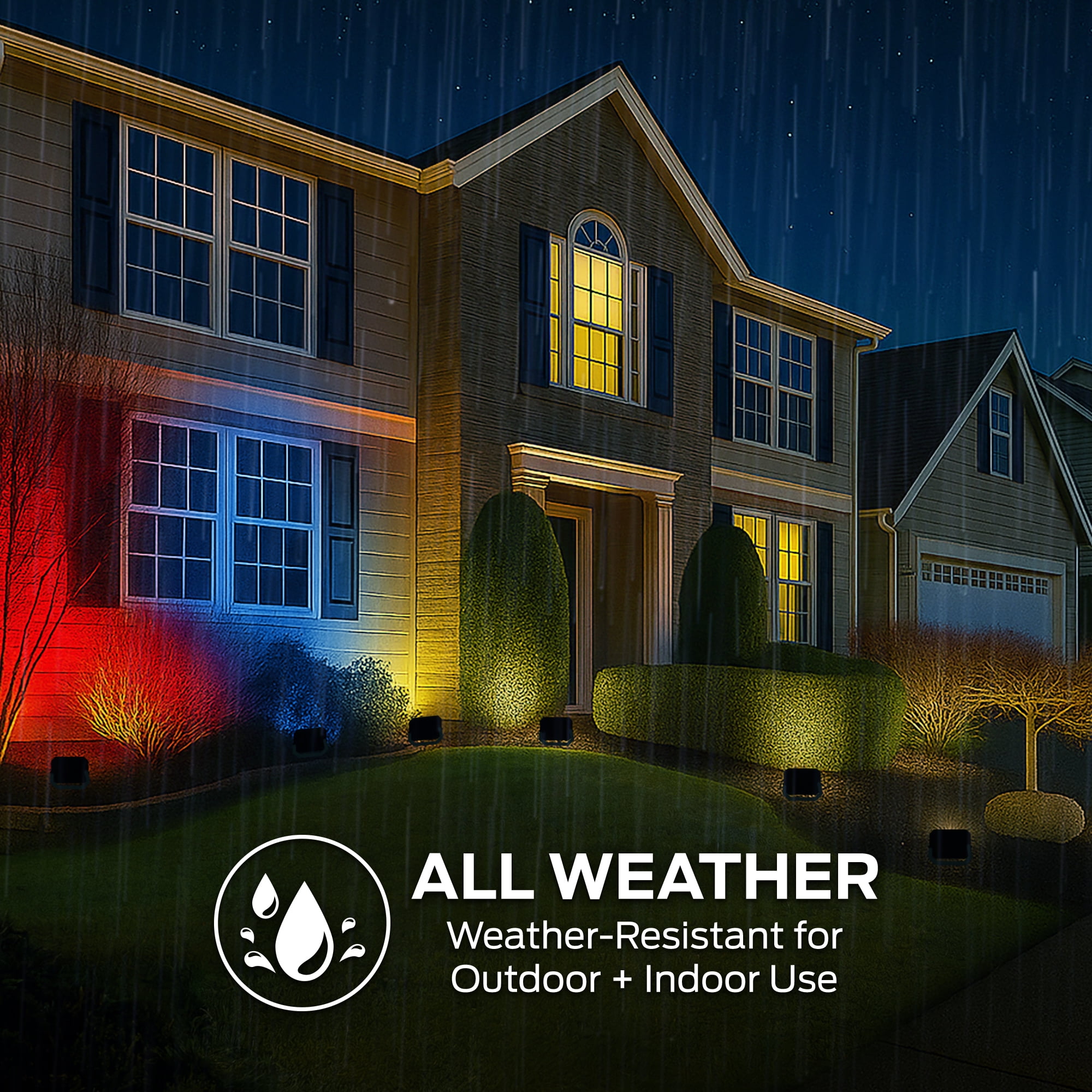 Monster Outdoor Flood Light Smart 4-Pack, Multiwhite LED Flood Light Outdoor, Wi-Fi App & Voice Control, Sound Reactive, Weather-Resistant