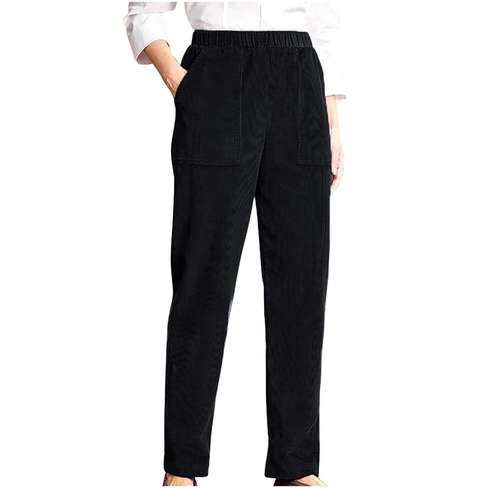 Japceit Pants for Women Womens Solid Pocket Corduroy Pants
