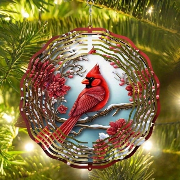 Vibrant Red Cardinal Wind Spinner & Mandala Wind Chime - Outdoor Metal Hanging Decor for Garden Patio | Thanksgiving Christmas Decoration