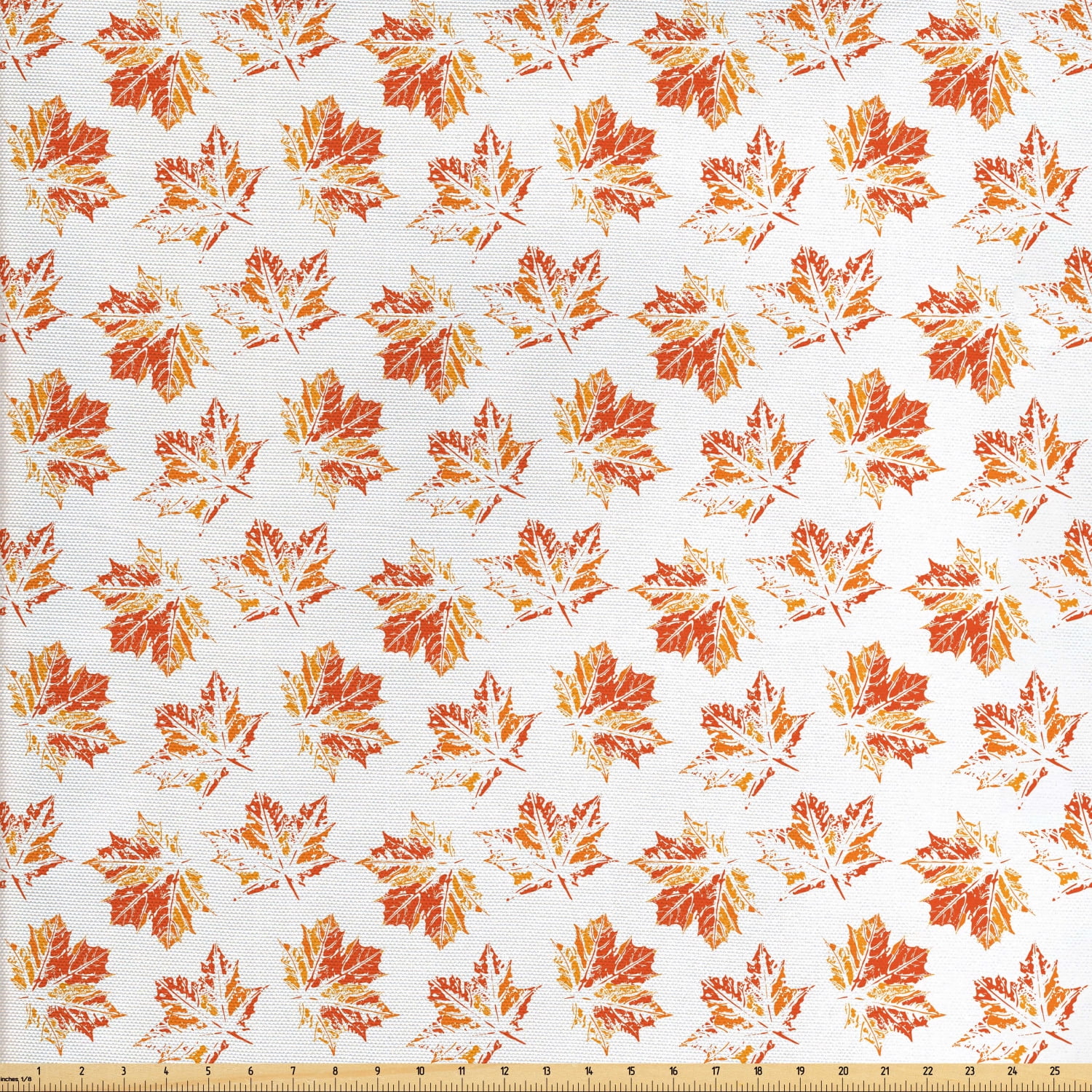 Orange Fabric by the Yard, Autumn Pattern with Repeating Leaves in