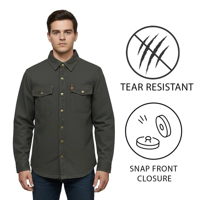 Coleman Men's Grey Jacket Fleece Lined Snap Closure Durable Canvas Shirt (S01)