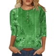 thumbnail image 2 of Patlollav 3/4 Sleeve Shirt for Women's Fashion Printed T-Shirt Mid-Length 3/4 Sleeves Blouse Round Neck Casual Tops, 2 of 6