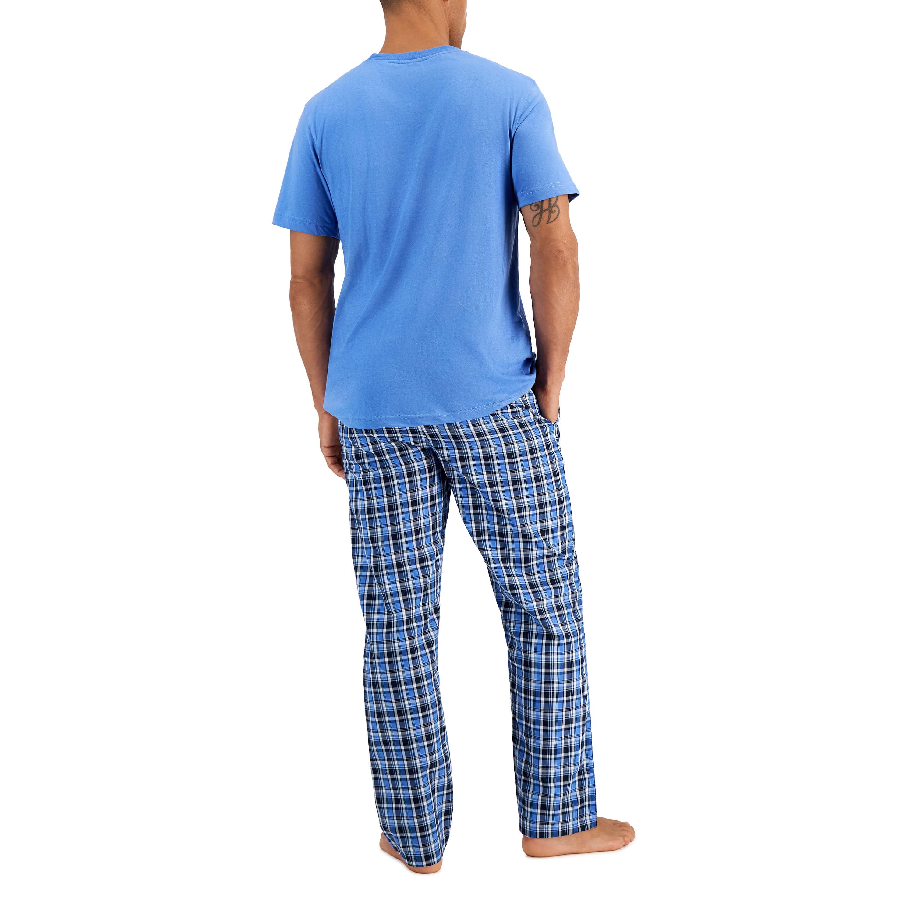 Hanes Men's Short Sleeve Knit Sleep Top with Woven Pajama Pants