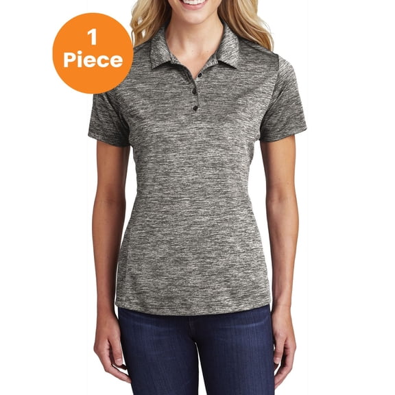 Sport-Tek LST590 Ladies PosiCharge Electric Heather Polo, Black Electric, 4XL, Womens Polo Shirts