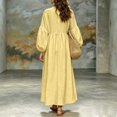 thumbnail image 3 of Women's Boho Deep V Neck Maxi Dress, Lantern Sleeve Loose Flowy Swing Dress, Solid Casual Vacation Beach Cover Up Dress for Summer Outfits Yellow XL(XL), 3 of 7