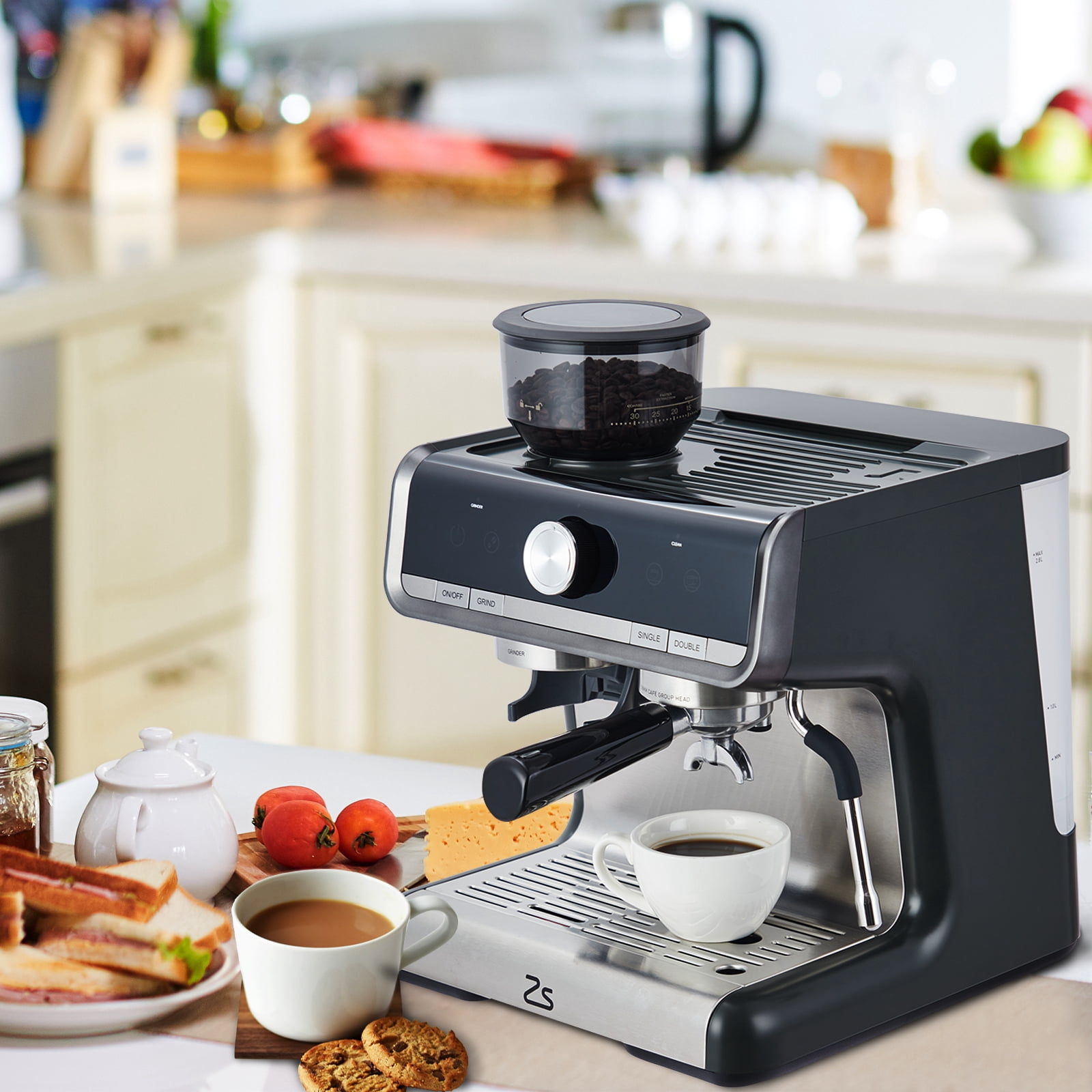 Espresso Machine with Grinder, Milk Frother Wand, 1450W, 20 Bar Professional Espresso Maker with Barista Kit, 2.8L Water Tank for Cappuccinos or Macchiatos